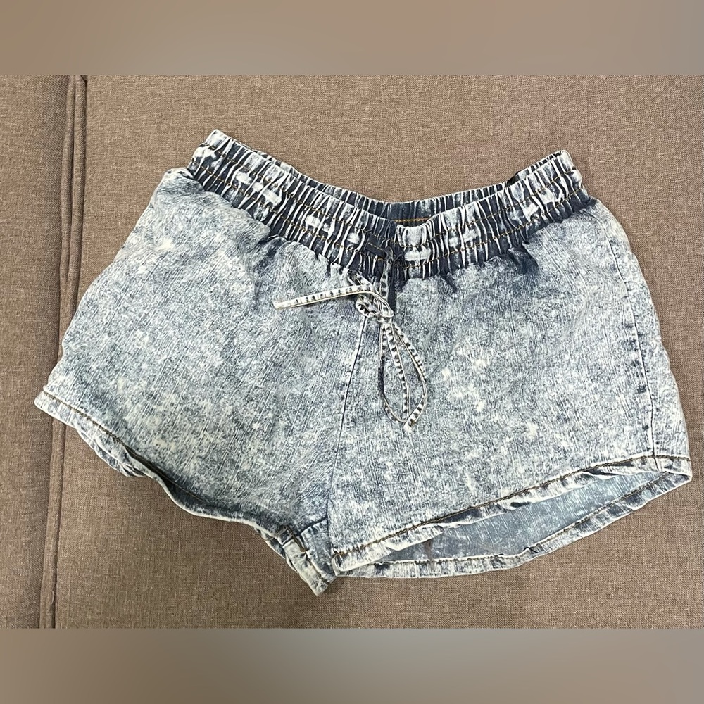 Womens denim jean short shorts size medium elastic waistband cut off new